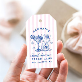 Retro moderne roze en blauwe vrijgezellenweekend cadeaulabel