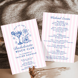 Retro moderne roze en blauwe vrijgezellenweekend kaart