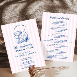 Retro moderne roze en blauwe vrijgezellenweekend kaart