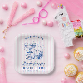Retro moderne roze en blauwe vrijgezellenweekend papieren bordje