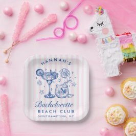 Retro moderne roze en blauwe vrijgezellenweekend papieren bordje