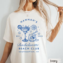 Retro moderne roze en blauwe vrijgezellenweekend t-shirt