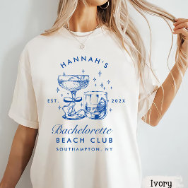 Retro moderne roze en blauwe vrijgezellenweekend t-shirt