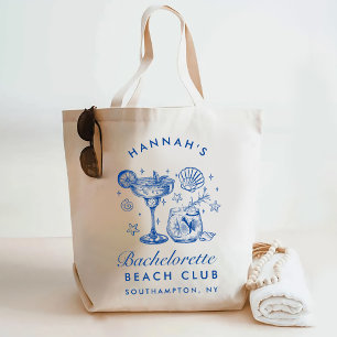 Retro moderne roze en blauwe vrijgezellenweekend tote bag