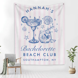 Retro moderne roze en blauwe vrijgezellenweekend wandkleed