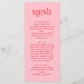 Retro Moderne Roze en Rode Huwelijksdiner Menu (Voorkant)