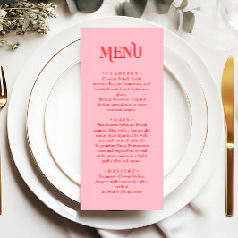 Retro Moderne Roze en Rode Huwelijksdiner Menu