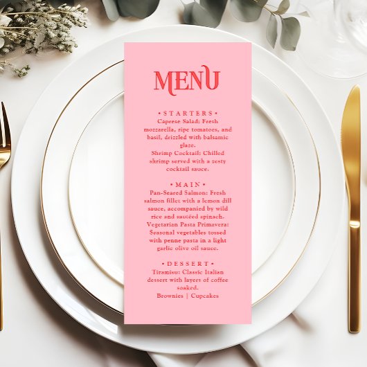 Retro Moderne Roze en Rode Huwelijksdiner Menu