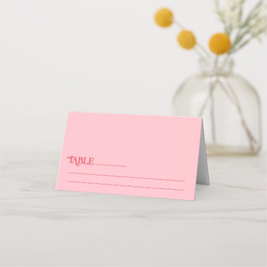 Retro Moderne Roze en Rode Trouwtafel Plaatskaartje (Voorkant)
