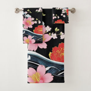 Retro Moderne Seigaiha Sakura Bloemen Japan feest Bad Handdoek