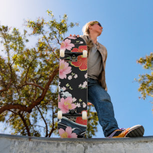 Retro Moderne Seigaiha Sakura Bloemen Japan feest Persoonlijk Skateboard