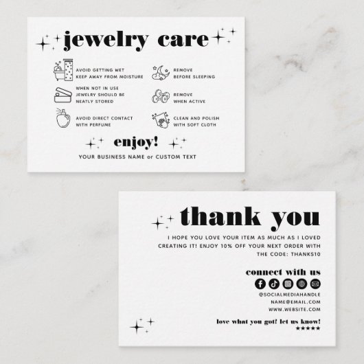 Retro Moderne Sieraden Zorg Chic Dank u Business Informatiekaartje (Voorkant / Achterkant)