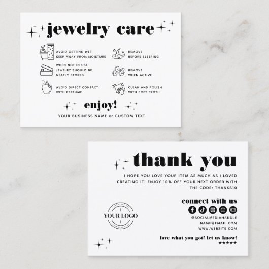 Retro Moderne Sieraden Zorg Dank u Bedrijf Logo Visitekaartje (Voorkant / Achterkant)