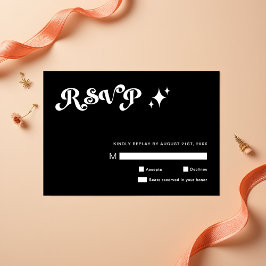 Retro Moderne Slanke Zwarte Huwelijk RSVP Kaarten