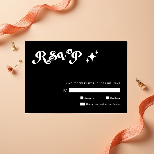 Retro Moderne Slanke Zwarte Huwelijk RSVP Kaarten