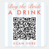 Retro Moderne Stofblauwe Bachelorette QR Code Vierkante Sticker (Voorkant)