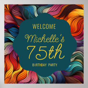 Retro Moderne Teal Oranje Psychedelische 75e Verja Poster