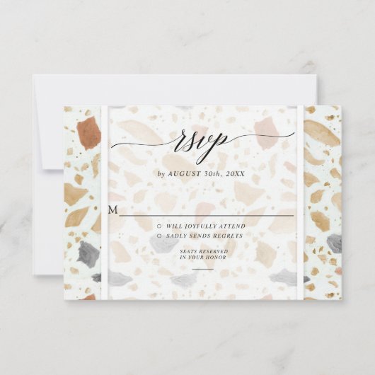 Retro Moderne Terrazzo Terracotta Trouwkaart RSVP Kaart (Voorkant)