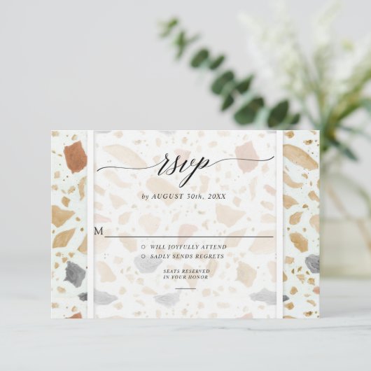Retro Moderne Terrazzo Terracotta Trouwkaart RSVP Kaart (Staand voorkant)