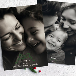 retro moderne trendy kerst groene strik 2 foto feestdagenkaart