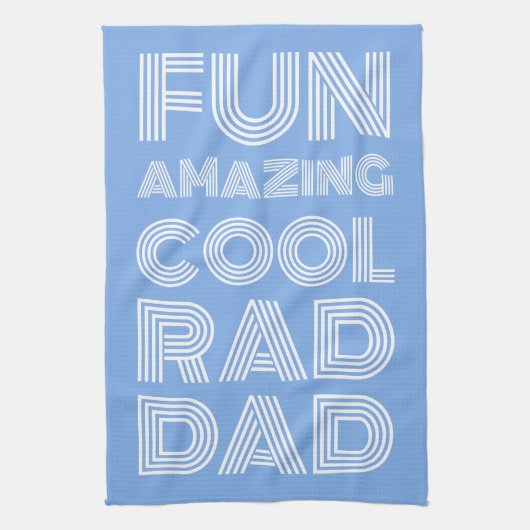 Retro moderne typografie rad dad grappig licht bla theedoek (Verticaal)