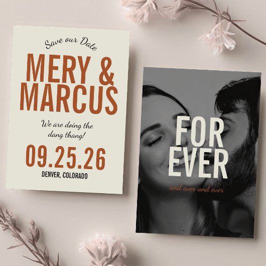 Retro Moderne Vet Gedrukte Gele & Oranje Script Br Save The Date