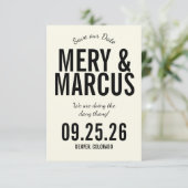 Retro Moderne Vet Gele & Zwarte Script Trouw Save The Date (Staand voorkant)