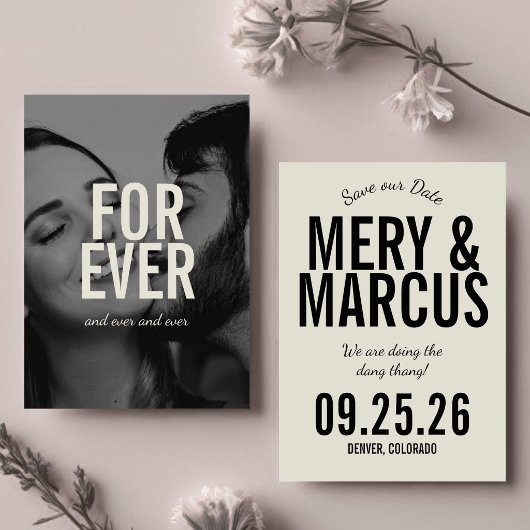 Retro Moderne Vet Gele & Zwarte Script Trouw Save The Date