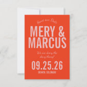 Retro Moderne Vet Rode & Roze Script Bruiloft  Save The Date (Voorkant)