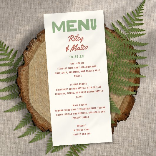 Retro Moderne Vetgedrukte Funky Aardtinten Bruilof Menu