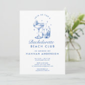 Retro Moderne Vintage Blauwe Bachelorette Weekend Kaart (Staand voorkant)