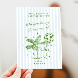 Retro Moderne Vintage Blauwe Bruidsmeisje Voorstel Kaart