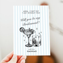 Retro moderne vintage blauwe bruidsmeisje voorstel