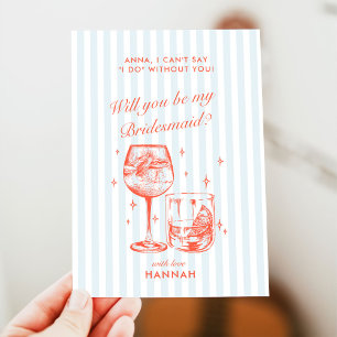 Retro Moderne Vintage Blauwe Bruidsmeisje Voorstel Kaart