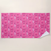 Retro Moderne Vis, Fuchsia en Licht Roze Strandlaken (Voorkant)