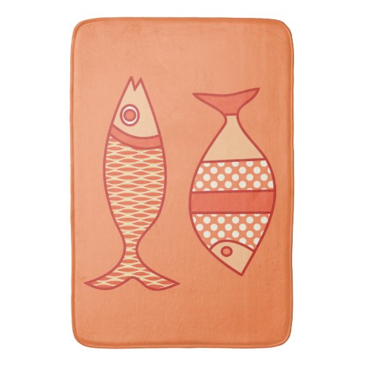 Retro Moderne vis, licht koraal Oranje en tangerin Badmat (Voorkant Verticaal)