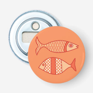 Retro Moderne vis, licht koraal Oranje en tangerin Button Flesopener