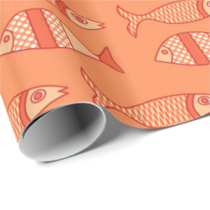 Retro Moderne vis, licht koraal Oranje en tangerin Cadeaupapier