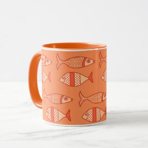 Retro moderne vis, licht koraal oranje & mandarijn mok