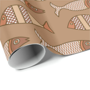 Retro moderne vis, taupe, beige en lichtbruin cadeaupapier