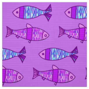 Retro Moderne Vis, Violet en Amethyst Paars Stof