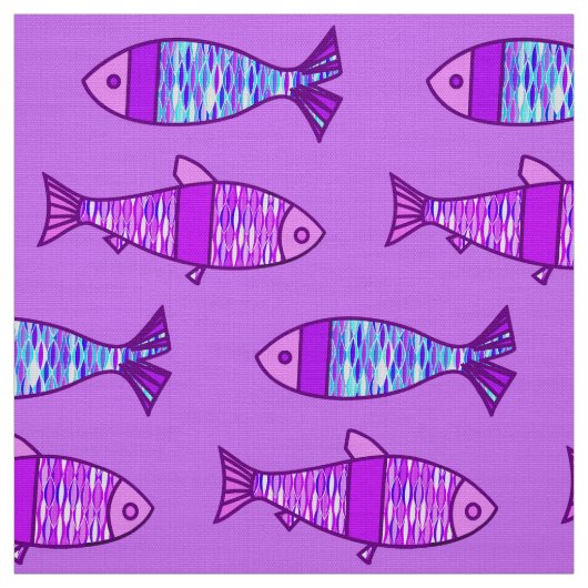 Retro Moderne Vis, Violet en Amethyst Paars Stof (Swatch)