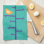 Retro Moderne vogels op boomtakken Theedoek (Quarter Fold)