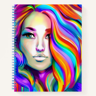 Retro moderne vrouw met regenboog haar Journal Notitieboek
