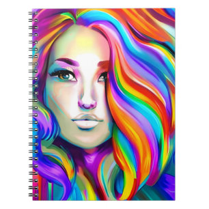 Retro Moderne Vrouw met Regenbooghaar Notitieboek