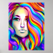 Retro Moderne Vrouw met Regenbooghaar Poster (Voorkant)