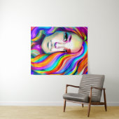 Retro Moderne Vrouw met Regenbooghaar Wandkleed (In Situ (horizontaal))