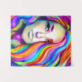 Retro Moderne Vrouw met Regenbooghaar Wandkleed (Voorkant (horizontaal))