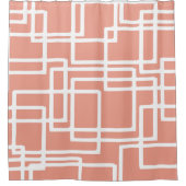 Retro moderne witte rechthoeken op koraal douchegordijn (Voorkant)