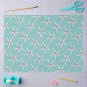 Retro moderne witte zeester patterned aqua blue tissuepapier (Craft)